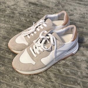 Stylish White and Beige Sneakers